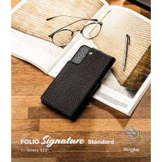 Läderfodral med flik för galax S22 + Folio signatur svart