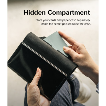 Lærveske deksel med klaff for Galaxy S22 + Folio Signatur svart