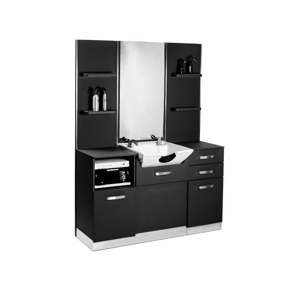 Gabbiano b085 barber console with wash basin black — front view