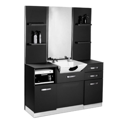 Móvel Gabbiano b085 para barbeiro com lavatório preto — vista frontal