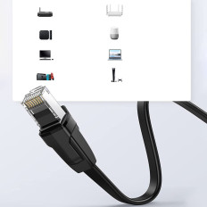 Plochý sieťový kábel patchcord RJ45 LAN Ethernet Cat. 6 2m čierne
