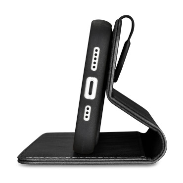 2in1 fall läderkåpa med iphone flap 14 anti-rfid olja vax plånbok fodral svart