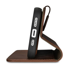 Cubierta de la caja de cuero 2in1 con iPhone 14 Anti-RFID Oleo Cera de cera Funda Oscuro marrón