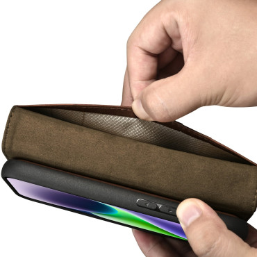 2In1 Läderfodral med iPhone 14 Anti-RFID Oil Wax Wallet Case Dark-Brown