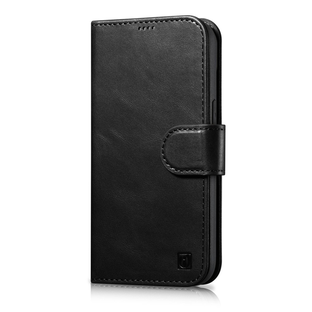 2in1 usnjeni pokrov z iPhone 14 Pro Anti-RFID olje Wax Denarnica Črna