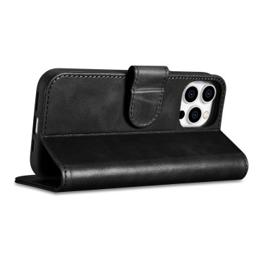 2in1 usnjeni pokrov z iPhone 14 Pro Anti-RFID olje Wax Denarnica Črna