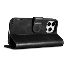 2in1 usnjeni pokrov z iPhone 14 Pro Anti-RFID olje Wax Denarnica Črna