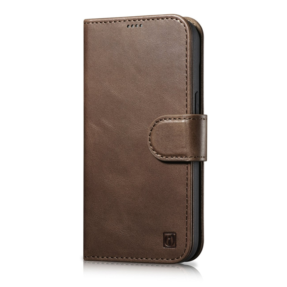2in1 case leather cover with iPhone 14 Pro anti-RFID Oil Wax Wallet Case dark-brown