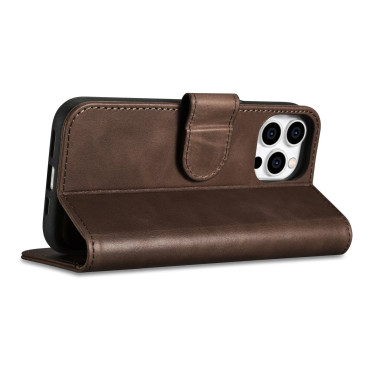 2in1 case leather cover with iPhone 14 Pro anti-RFID Oil Wax Wallet Case dark-brown