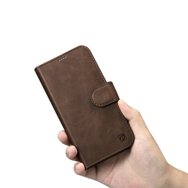 2in1 case leather cover with iPhone 14 Pro anti-RFID Oil Wax Wallet Case dark-brown