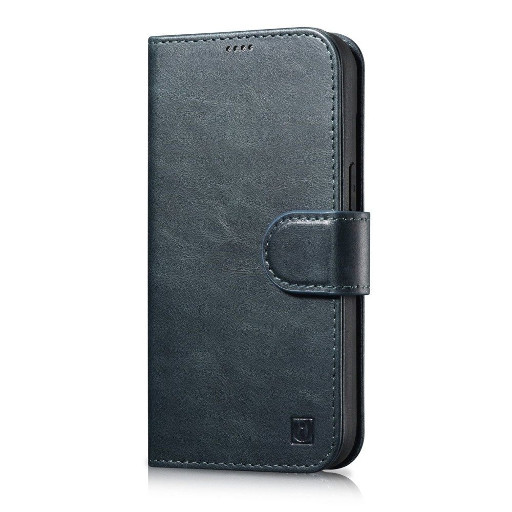 Couverture de boîtier en cuir 2in1 avec iPhone 14 PRO Anti-RFID Oil Water Wallet Boît de portefeuille bleu