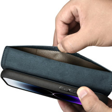 2in1 Läderfodral med iPhone 14 Pro Anti-RFID Oil Wax Wallet Case Blue