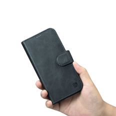 2in1 Läderfodral med iPhone 14 Pro Anti-RFID Oil Wax Wallet Case Blue