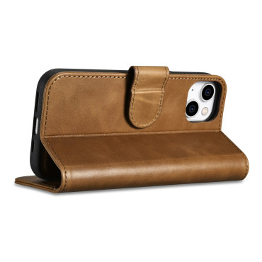 2in1 Case Läderhölje med iPhone 14 Plus Anti-RFID Oil Wax Wallet Case Ljusbrun
