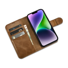 2in1 Case Läderhölje med iPhone 14 Plus Anti-RFID Oil Wax Wallet Case Ljusbrun