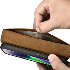 2in1 Case Läderhölje med iPhone 14 Plus Anti-RFID Oil Wax Wallet Case Ljusbrun
