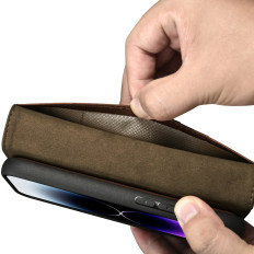 2V1 Case Kožený kryt s iPhone 14 Pro MAX Anti-RFID Olejové voskové peňaženkové puzdro Dark-Brown