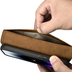 2in1 Case Läderhölje med iPhone 14 Pro Max Anti-RFID Oil Wax Wallet Case Ljusbrun