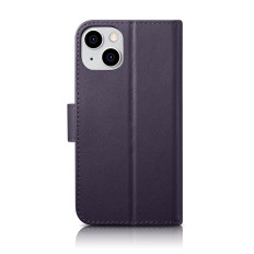 2in1 Case Lederen Cover met iPhone Flap 14 Anti-RFID Wallet Case Dark-Violet
