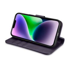 2in1 fall läderkåpa med iphone flap 14 anti-rfid plånboksfall mörk-violett