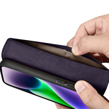 2in1 fall läderkåpa med iphone flap 14 anti-rfid plånboksfall mörk-violett