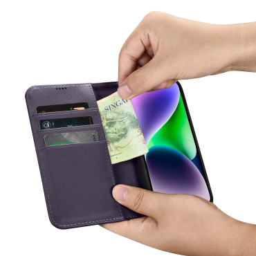 2in1 fall läderkåpa med iphone flap 14 anti-rfid plånboksfall mörk-violett