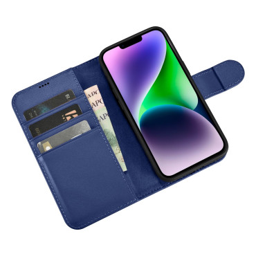 2in1 Läderfodral med iPhone-flik 14 Anti-RFID-plånboksfall Blå