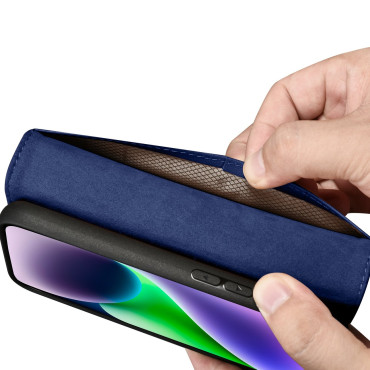 2in1 Läderfodral med iPhone-flik 14 Anti-RFID-plånboksfall Blå