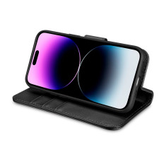 2in1-kotelo nahkakansi iPhone 14 Pro Anti-RFID lompakkokotelo musta