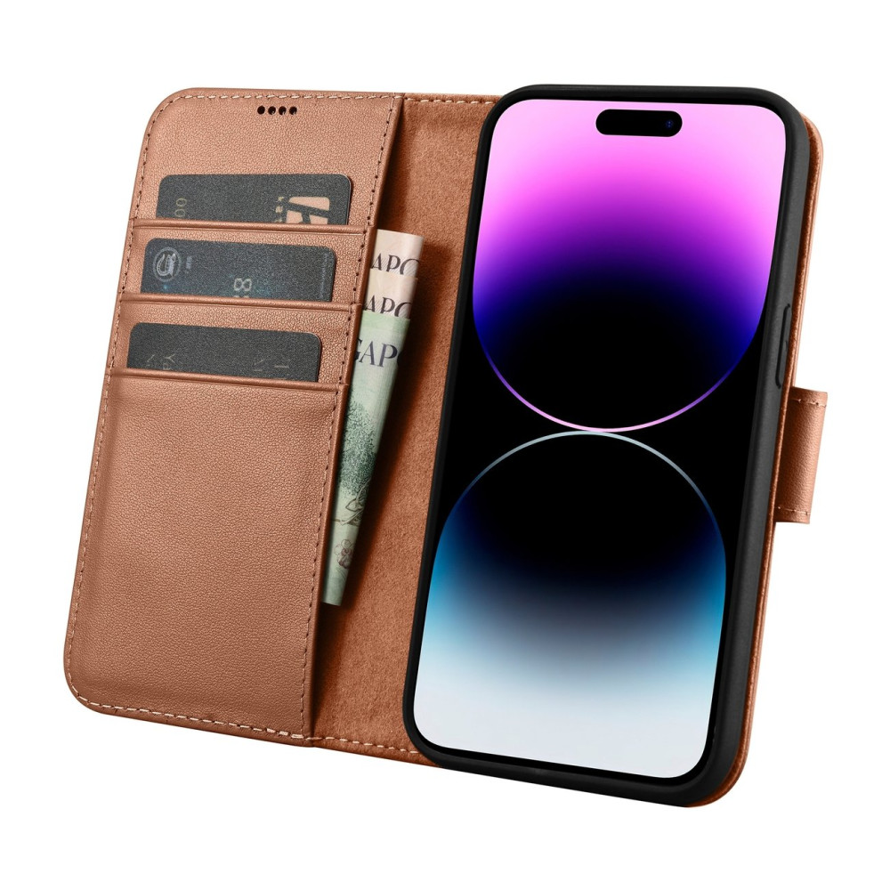 2In1 Case Läderhölje med iPhone 14 Pro Anti-RFID plånboksväska brun