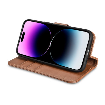 2In1 Case Läderhölje med iPhone 14 Pro Anti-RFID plånboksväska brun