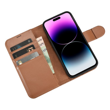 2v1 Pouzdro kožené krytí s iPhone 14 Pro Anti-RFID Peněženka Case Brown