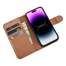 2In1 Case Läderhölje med iPhone 14 Pro Anti-RFID plånboksväska brun