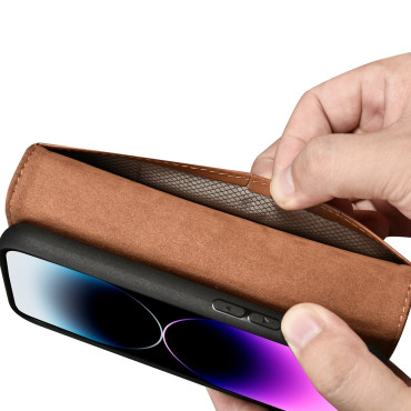 2In1 Case Läderhölje med iPhone 14 Pro Anti-RFID plånboksväska brun