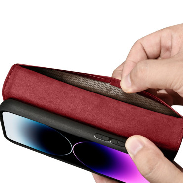 2in1 usnjeni pokrov z iPhone 14 Pro Anti-RFID WASE TASE RDEČA