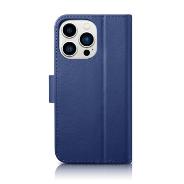 2in1 fall läderkåpa med iphone 14 pro anti-rfid plånbok fodral blå
