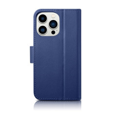 2in1 fall läderkåpa med iphone 14 pro anti-rfid plånbok fodral blå