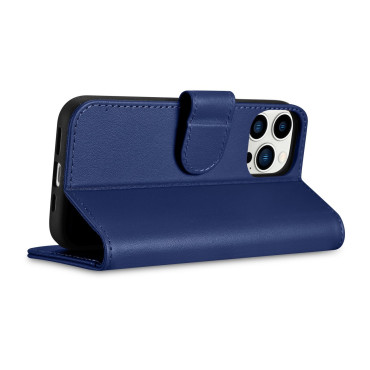2in1 fall läderkåpa med iphone 14 pro anti-rfid plånbok fodral blå