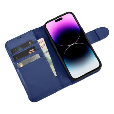 2in1 fall läderkåpa med iphone 14 pro anti-rfid plånbok fodral blå