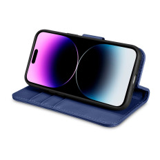 2in1 fall läderkåpa med iphone 14 pro anti-rfid plånbok fodral blå
