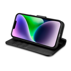 2in1 fall läderkåpa med iPhone 14 plus anti-RFID plånboksfall svart
