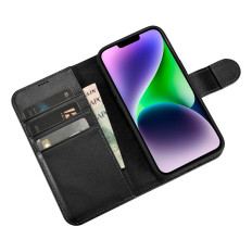 2in1 fall läderkåpa med iPhone 14 plus anti-RFID plånboksfall svart