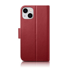 2in1 Capa de Couro Capa com iPhone 14 Plus Anti-Rfid Carteira Case Vermelho