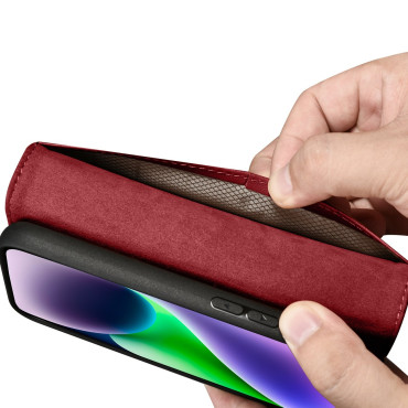 2in1 Capa de Couro Capa com iPhone 14 Plus Anti-Rfid Carteira Case Vermelho