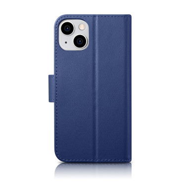 2V1 Kožený kryt kože s iPhone 14 plus Anti-RFID Wallet Case Blue
