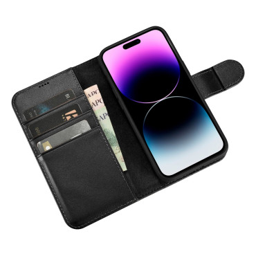 2V1 Case Kožený kryt s iPhone 14 Pro Max Anti-RFID Wated Case Black