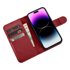 Couverture en cuir 2in1 avec flop iPhone 14 Pro Max Anti-RFID Wallet Case rouge
