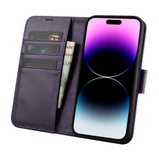 2in1 Leather Case Cover with iPhone 14 Pro Max Anti-RFID Wallet Case Dark Blofiolet