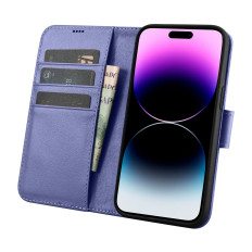 Boîtier en cuir 2in1 avec flop iPhone 14 Pro Max Anti-RFID Wallet Case violet clair