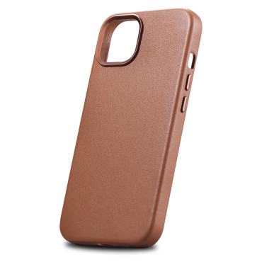 Caso de bolsa feito de pele natural para iphone 14 mais maçã de couro magsafe